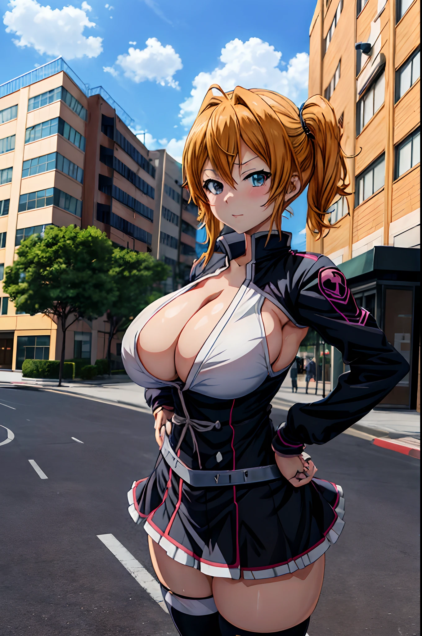 Anime girl with big breasts posing in front of a building, too, seductive anime girl, loli in dress, rei hiroe, ecchi, ecchi anime style, small curvy loli, loli, anya from spy x family, makoto shinka, anime girl named lucy, Shirobako, | Anime with small details, Artoria Pendragon