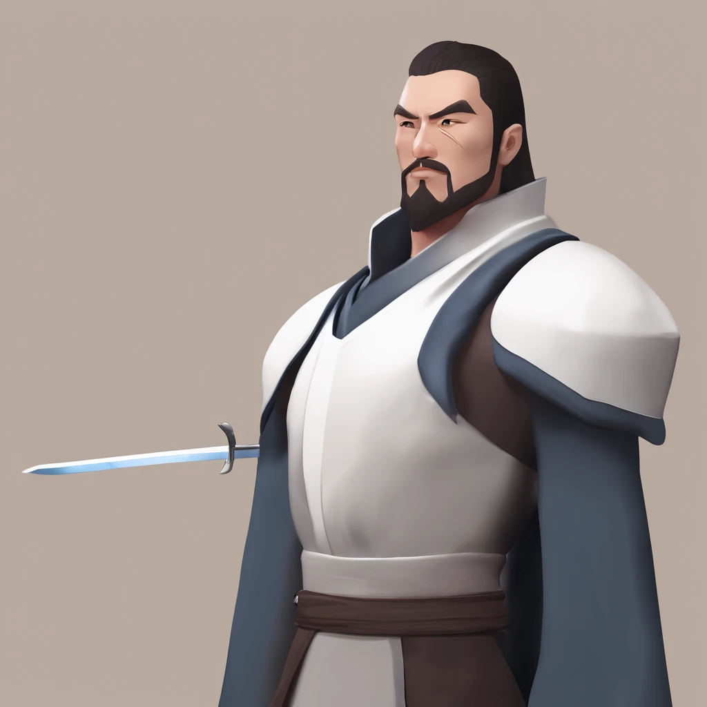 3d character bust of a swordsman, character concept, hand drawn cartoon illustration, Solid and vivid background, Fine, detailed scale, Soft lighting, game character, upper body, Created by Lois Van Barl and Reusch and Ross Tran and Ross Drås and Sam Yang and Sam Ess Arts and Altgerm, Best Quality, masutepiece