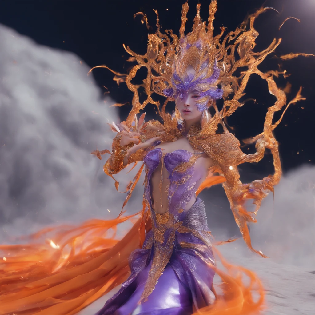 Black gold marble texture 32K(tmasterpiece,k hd,hyper HD,32K)Long flowing bright orange hair,Snow in winter,zydink, a color, Asian people (Kizi), (Blue-orange scarf), Combat posture, looking at the ground, long whitr hair, Floating bright orange, Fire cloud pattern gold tiara, Chinese long-sleeved gold silk garment, (Abstract snowflakes flying:1.2), white backgrounid,Lotus protector(realisticlying:1.4),Bright purple hair,Smoke on the road,The background is pure, A high resolution, the detail, RAW photogr, Sharp Re, Nikon D850 Film Stock Photo by Jefferies Lee 4 Kodak Portra 400 Camera F1.6 shots, Rich colors, ultra-realistic vivid textures, Dramatic lighting, Unreal Engine Art Station Trend, cinestir 800,Long flowing bright orange hair