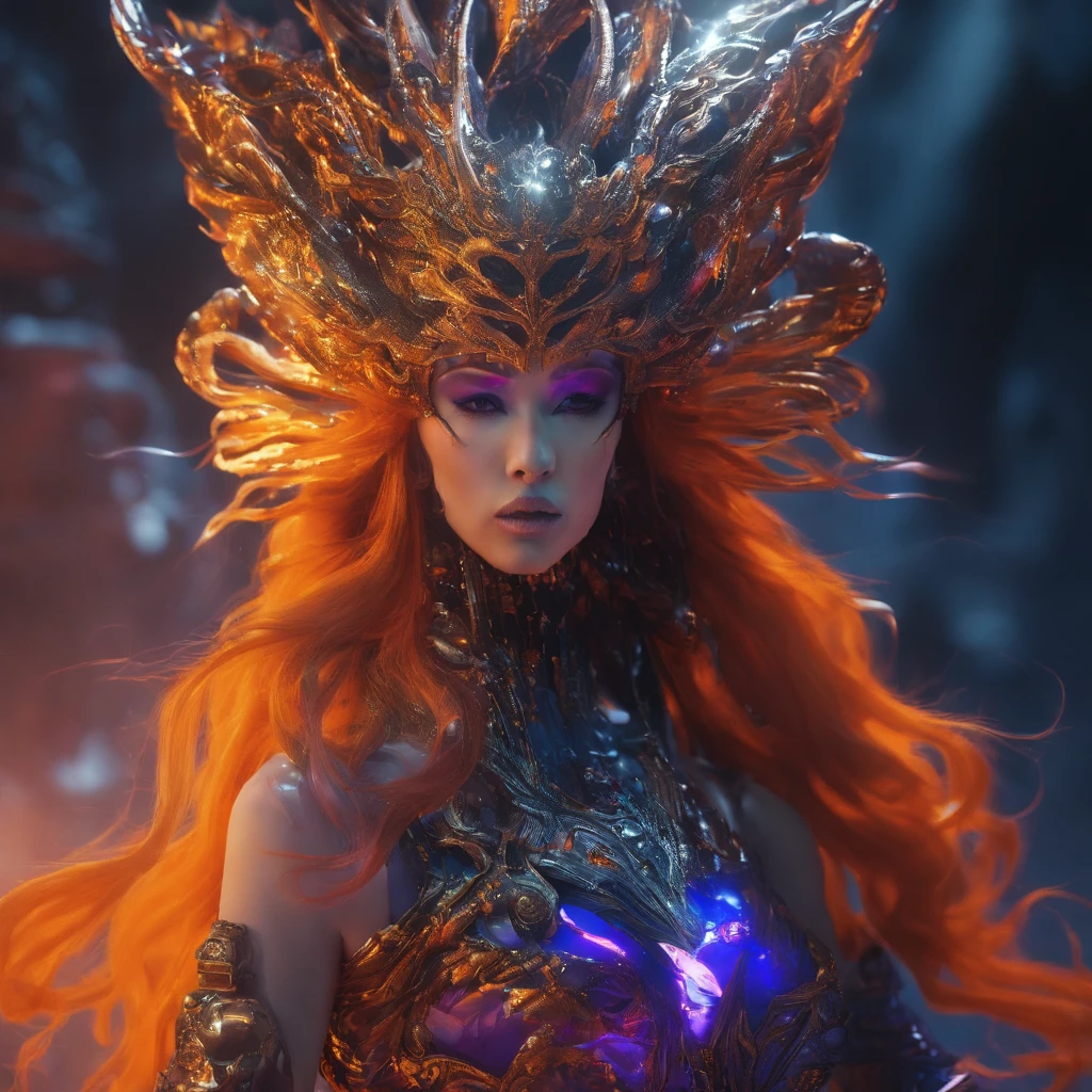 Black gold marble texture 32K(tmasterpiece,k hd,hyper HD,32K)Long flowing bright orange hair,Snow in winter,zydink, a color, Asian people (Kizi), (Blue-orange scarf), Combat posture, looking at the ground, long whitr hair, Floating bright orange, Fire cloud pattern gold tiara, Chinese long-sleeved gold silk garment, (Abstract snowflakes flying:1.2), white backgrounid,Lotus protector(realisticlying:1.4),Bright purple hair,Smoke on the road,The background is pure, A high resolution, the detail, RAW photogr, Sharp Re, Nikon D850 Film Stock Photo by Jefferies Lee 4 Kodak Portra 400 Camera F1.6 shots, Rich colors, ultra-realistic vivid textures, Dramatic lighting, Unreal Engine Art Station Trend, cinestir 800,Long flowing bright orange hair