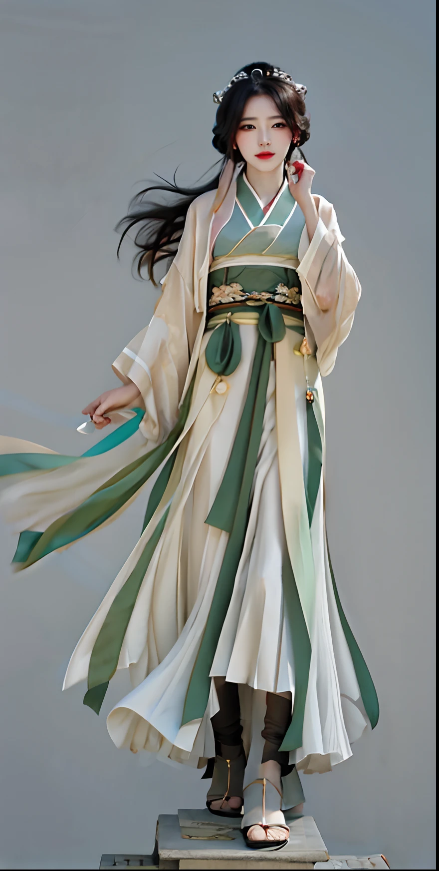 Masterpiece, best quality, daytime, outdoor, one woman, mature woman, Chinese style, ancient China, windy, flowing hair, facing right side, cinematic lighting