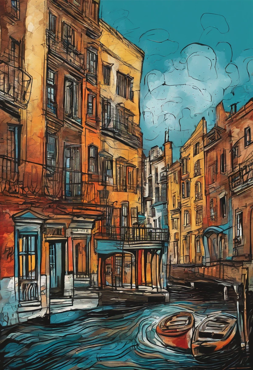 (best quality,4k,8k,highres,masterpiece:1.2),ultra-detailed,(realistic,photorealistic,photo-realistic:1.37),white and black photos of a city with a blue water,contemporary collage,animated gifs,album covers,fluid,yankeecore,relief,monochrome,patterns,urban decay,vibrant colors,nighttime,stark contrast,dynamic composition,architectural elements,pop art,striking juxtaposition,cinematic vibes,textured surfaces,bold lines,abstract shapes,bustling streets,reflection on water,skyscrapers,grafitti,shadows and highlights,movement,street photography,sharp edges,expressive brushstrokes,dream-like atmosphere,historical landmarks