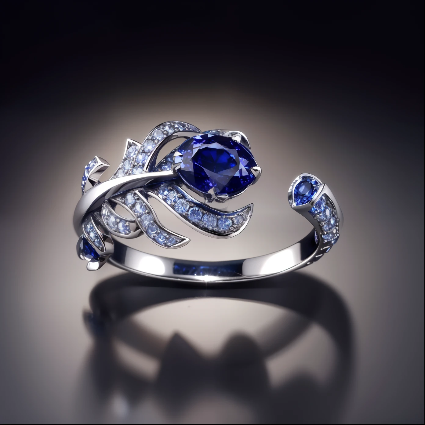 Round cut sapphire ring,Set with diamonds, sapphires