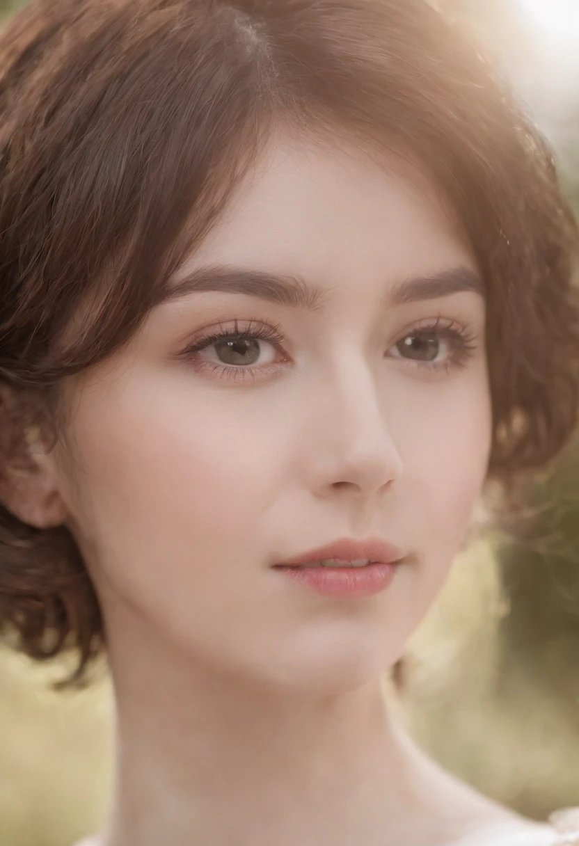 Brown short hair wool curly bust,HD camera,depth of fields,Delicate skin,The texture is clear,Big eyes and looks,portrait composition,Side-to-side lens,(Close-up Shot Shot:1.6),best qualtiy,f / 1 HD photography T bokeh,Depth of field Macro