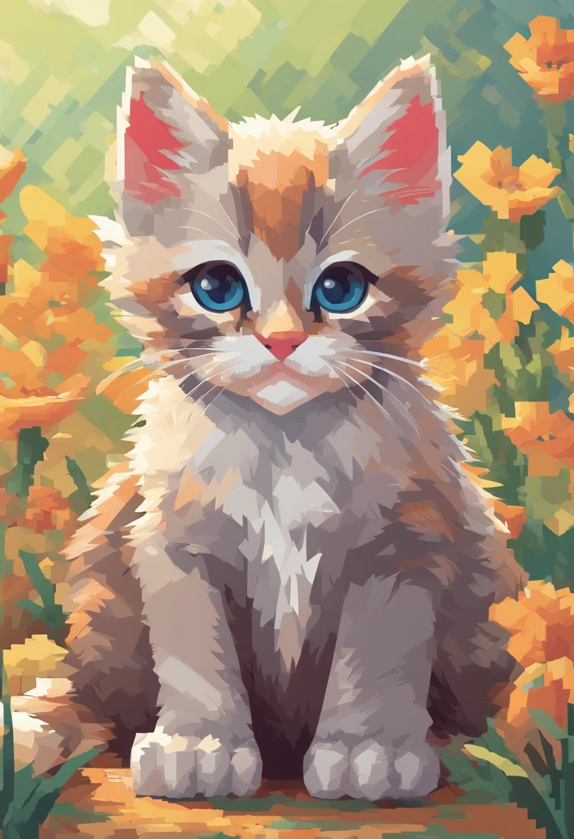 Cute kitten in pixel art,Kittens,Frolicking kitten,3D pixel art 4K wallpaper. Incredible pixel art details. Pixel art. steam wave. Detailed Unreal Engine pixel art