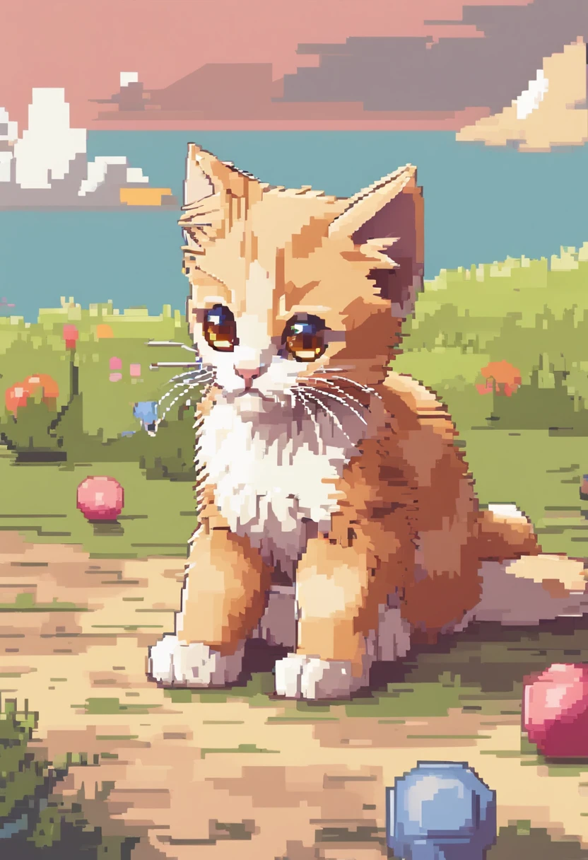 Cute kitten in pixel art,Kittens,Frolicking kitten,3D pixel art 4K wallpaper. Incredible pixel art details. Pixel art. steam wave. Detailed Unreal Engine pixel art