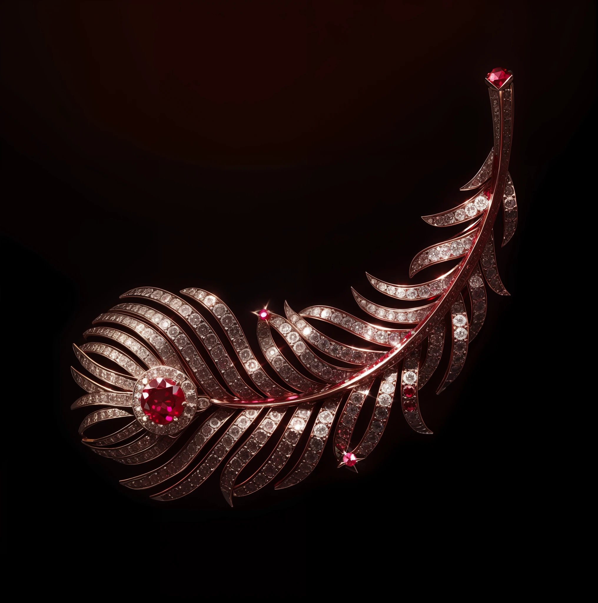 Round cut ruby brooch,Set with diamonds, Red Jewel,White basemap