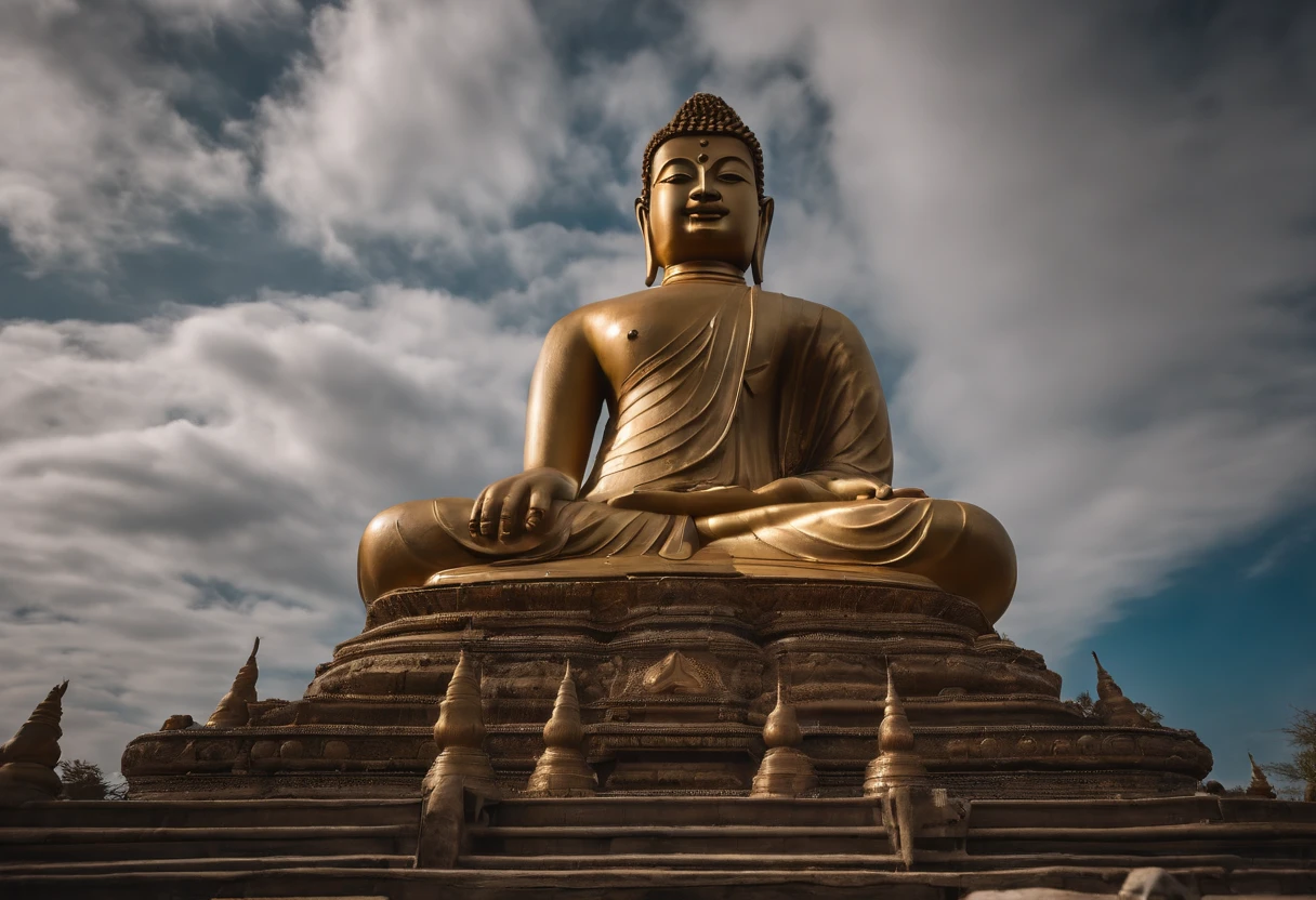 At the top of the mountain is a huge Buddha statue，Devout worshippers