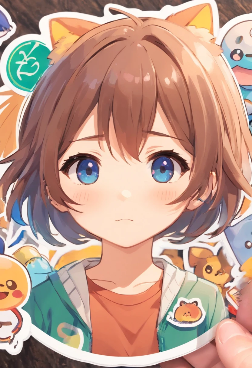 Close-up of a bunch of stickers， a sticker,  Kawaii chibi, kawaii cutest sticker ever, Cute kawaii boy, Cute anime, , water color nendoroid, Cute anime style, Soft anime illustration, Anime moe art style, lovely art style,  critters，Different expressions and movements