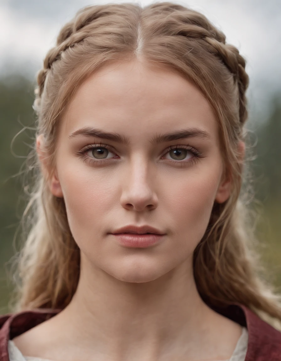 a beautiful Heroic young Nordic woman, warrior looking at viewer, shy, best quality,portrait of a woman