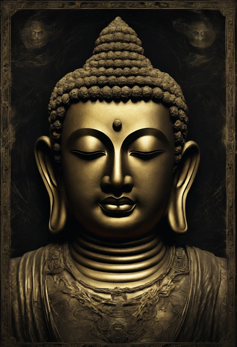 "Generate an ultra-detailed image of a Buddha based on traditional Buddhist art. The Buddha should be depicted in a meditative pose, emphasizing intricate carvings and delicate decorations. The facial expression should be serene and compassionate, with eyes gently closed. The robes should be finely detailed, showing luxurious embroidery and patterns. The background should feature an ancient temple or natural landscape. The overall depiction should be realistic and meticulously detailed."