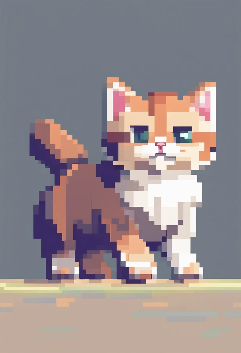 Cute kitten in pixel art,Kittens,Frolicking kitten,3D pixel art 4K wallpaper. Incredible pixel art details. Pixel art. steam wave. Detailed Unreal Engine pixel art