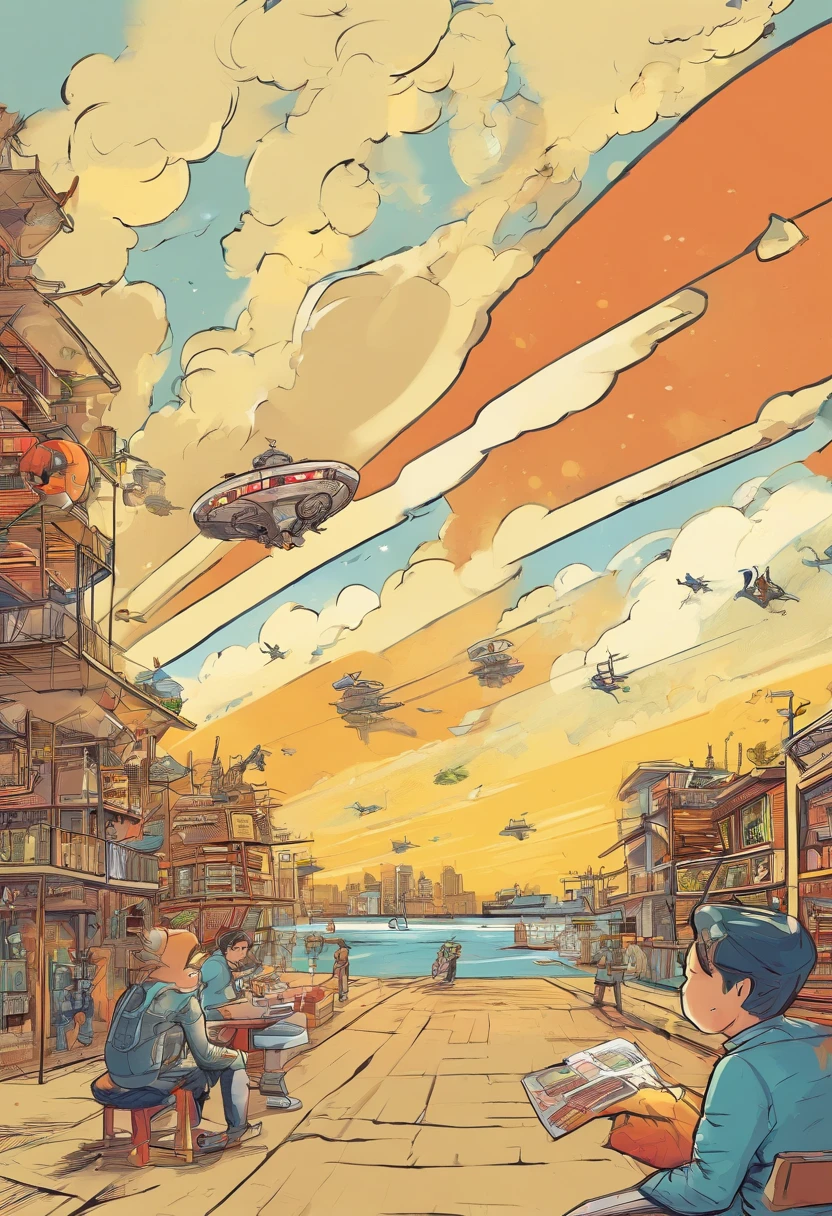 Sunny,Look up on the playground,There are satellites, fighter jets, and aircraft carriers