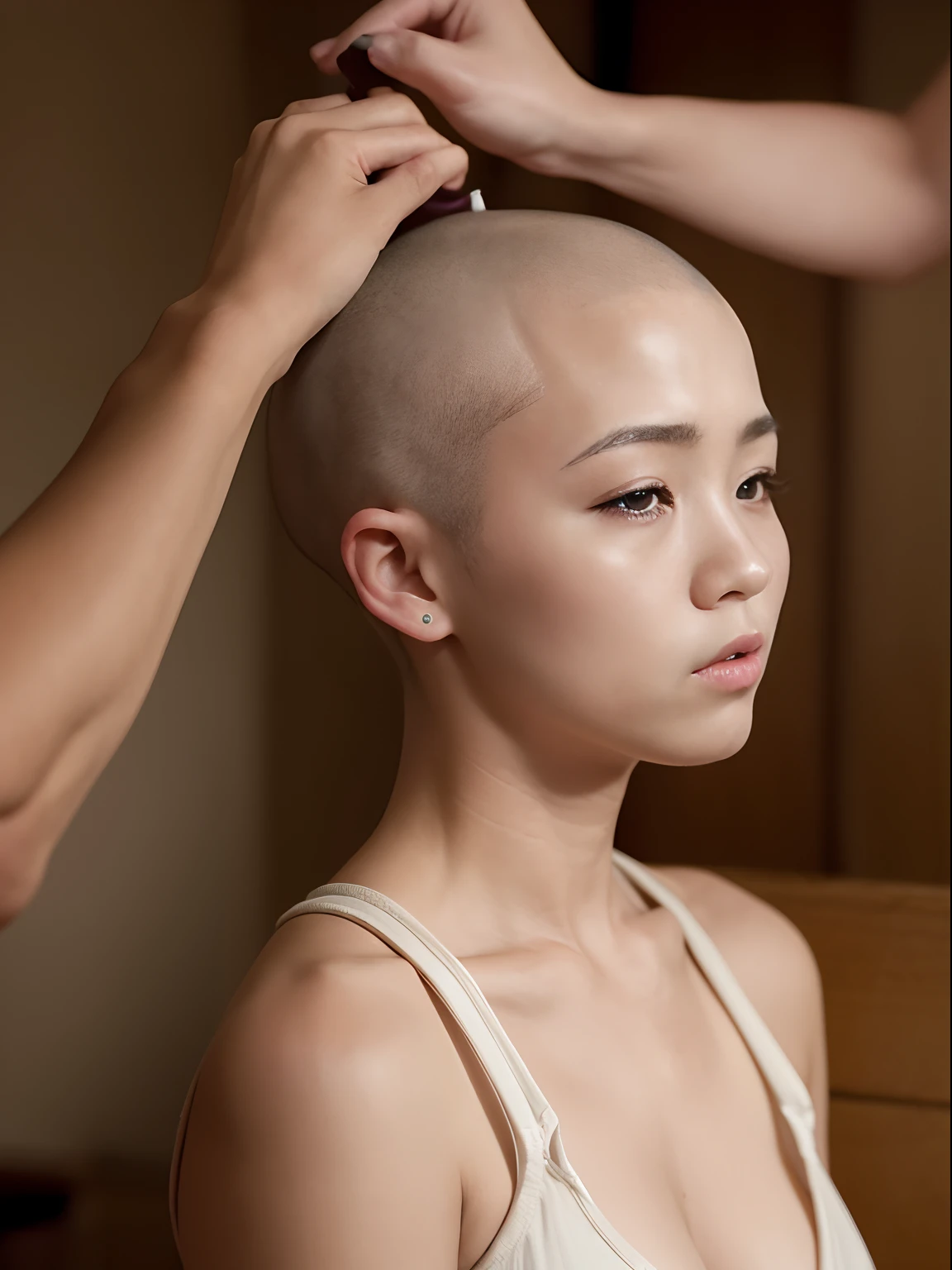 （Japan woman with a shaved head）、Masochistic vows are the ritual of a haircut、Man Participated In A Slave Haircut Ceremony Found on Internet SM Sites、There, Female slaves are mowed down by men.、He hit a shaved woman on the head, Tied up her body, Whip her、Blamed her with a candle.、Round shaved head、skin head、Komono、BDSM、embarassed expression、bbw、japanes、The color is white and blessed, kneeking, prison、Dim lighting Camera gaze、Female shaved head、Men around stroke their shaved heads、embarassed expression