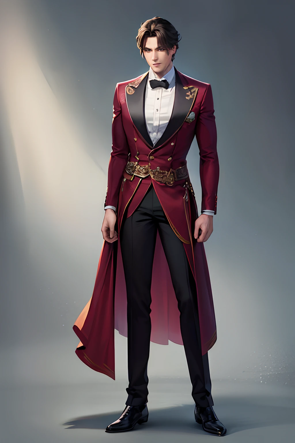 Handsome prince, Full body photo,Slightly aerial view, (Best quality, Ultra-detailed, photo-realistic:1.37), confident stance, one color background, no depth of field,Don't go beyond the picture.