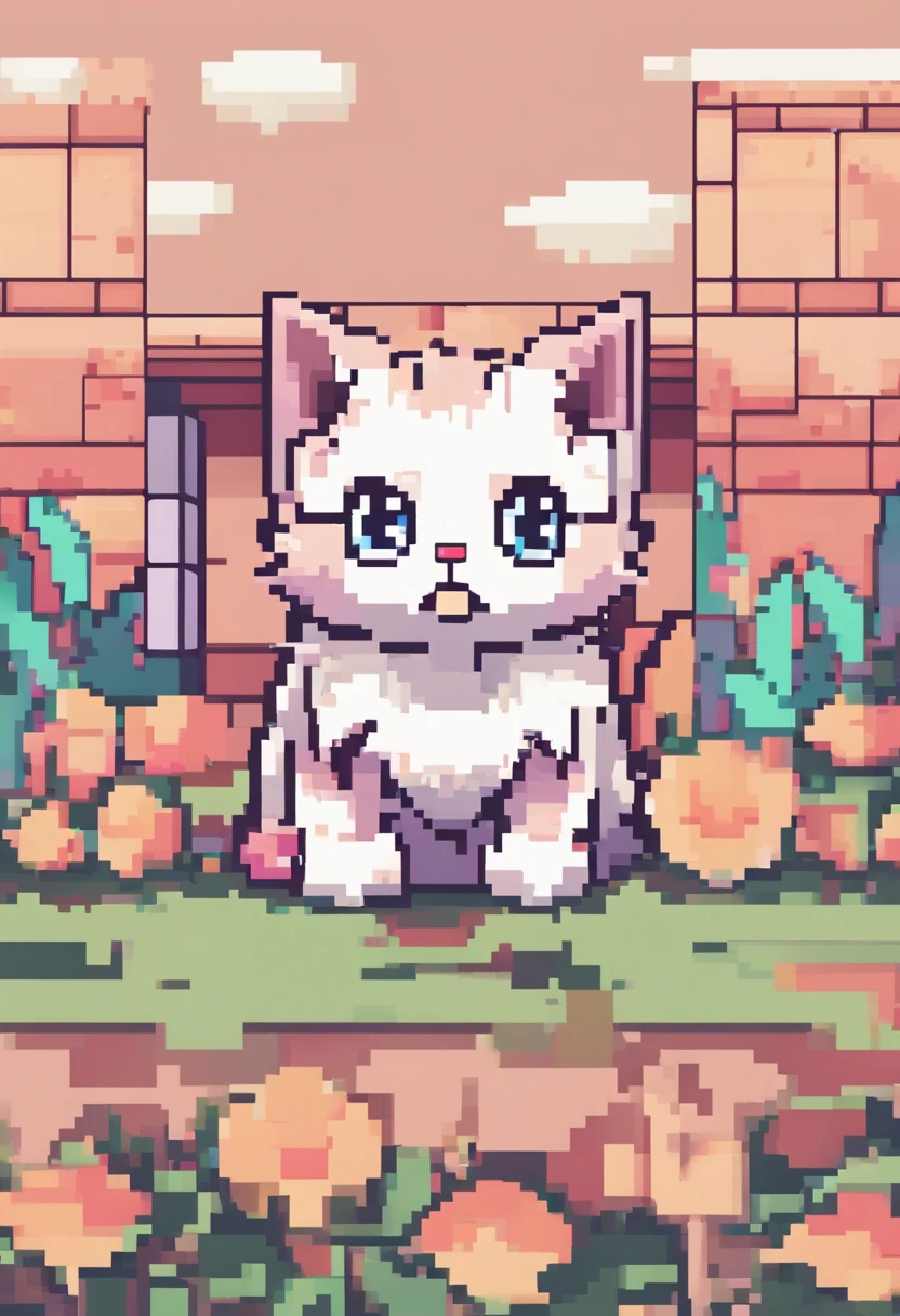 Cute kitten in pixel art,Kittens,Frolicking kitten,3D pixel art 4K wallpaper. Incredible pixel art details. Pixel art. steam wave. Detailed Unreal Engine pixel art