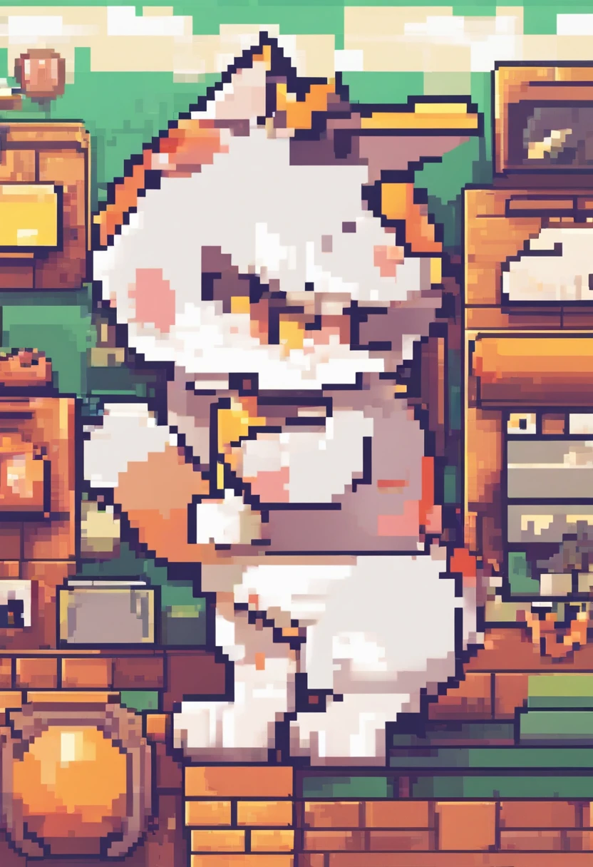 Cute kitten in pixel art,Kittens,Frolicking kitten,3D pixel art 4K wallpaper. Incredible pixel art details. Pixel art. steam wave. Detailed Unreal Engine pixel art