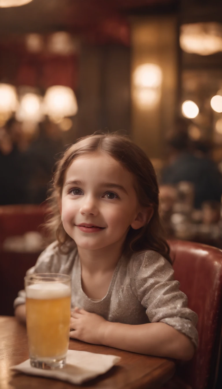 happy  girl in retro restaurant, back lighting, medium shot, high quality photo