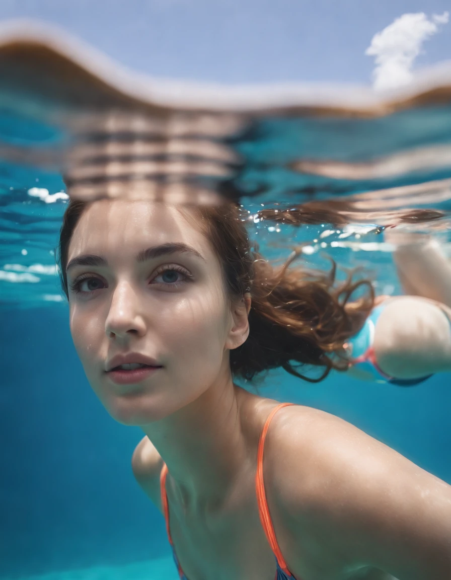 portrait photo,(add_Detail:1.5), (close-up of 1 girl swimming at high speed above underwater canyon), (What_miss_Morgan, 25 years), (blue bikini), Bubbles, (underwater sea life, lush, armed, Lively, biodiversity), (masterpiece, top quality), contract for 8 thousand., (detailing:1.2),(Fujifilm XT3:1.2), extremely Detailed, close-up