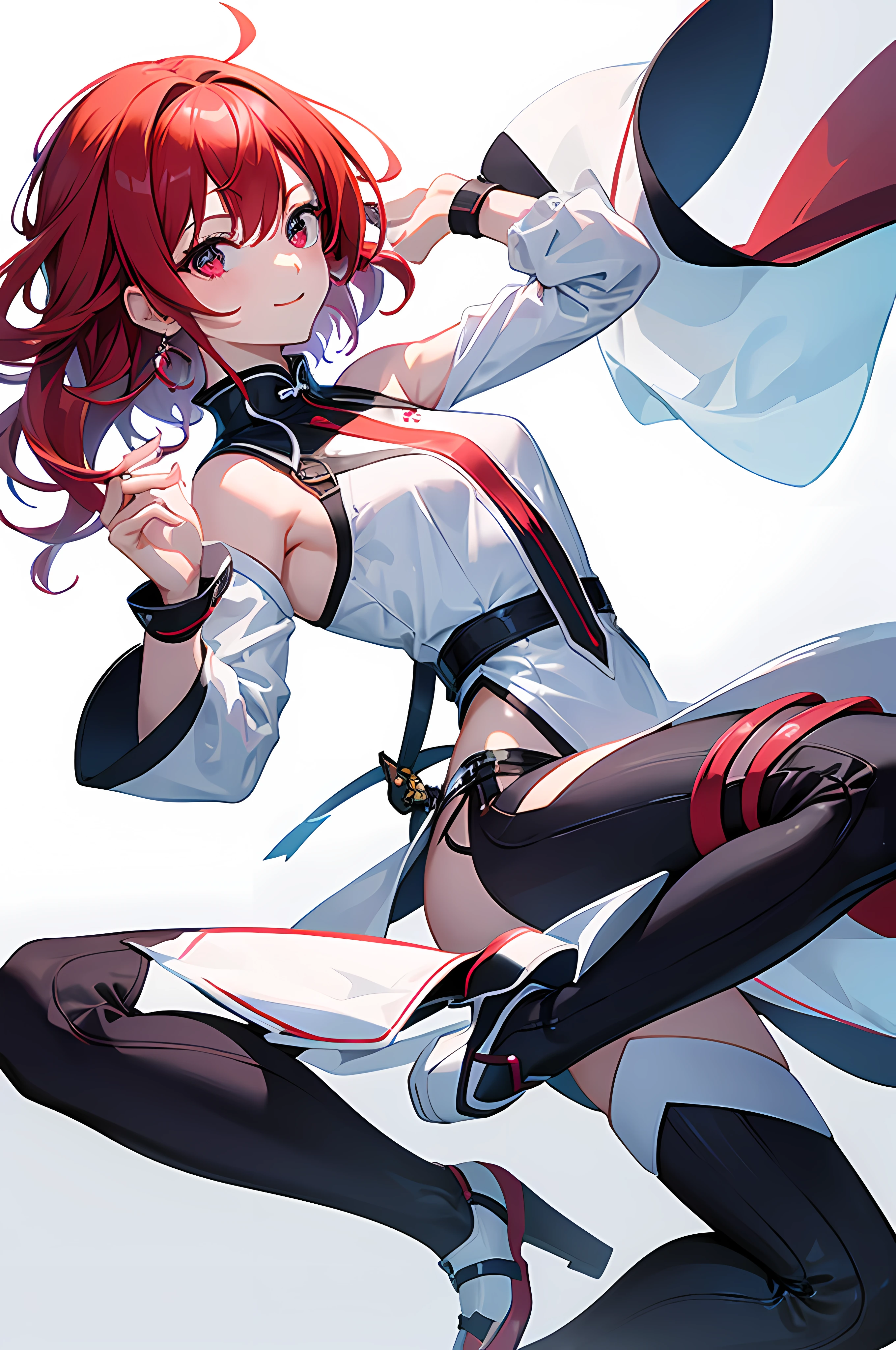 masterpiece、Plain white background、a smile、1girl in、Fulll body Shot(Full body shot)、Red hair、Pink costume、Lori、top-quality、Stylish、shinny skin、Kawaii Girl、Challenging face、a cool、Strong、long、action、独奏、Red Eye、Cool Girl、full body Esbian、white backgrounid、simple background、solidbackground、独奏