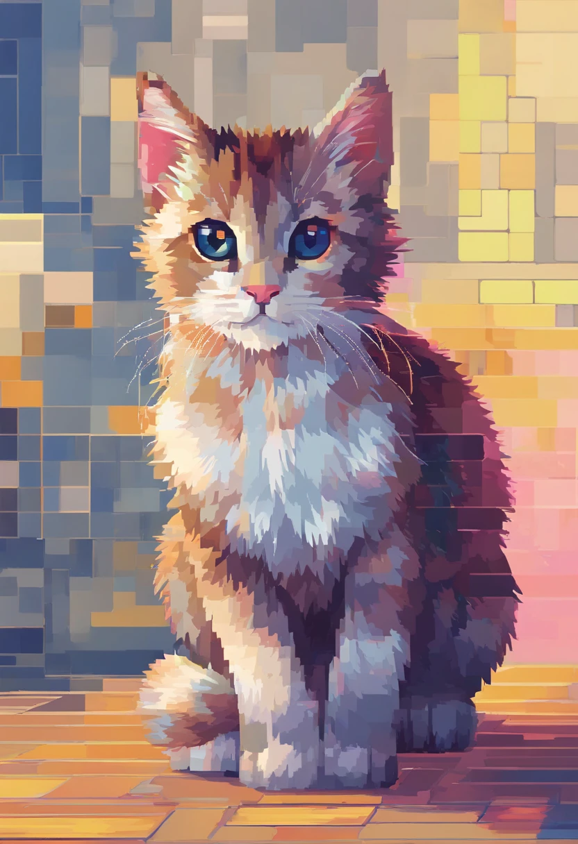 Cute kitten in pixel art,Kittens,Frolicking kitten,3D pixel art 4K wallpaper. Incredible pixel art details. Pixel art. steam wave. Detailed Unreal Engine pixel art,"Generate a cute kitten PixelART,This kitten is vivid in color.,Hope you're in an adorable pose,Although any cat breed does not matter,If possible, draw a kitten with big eyes"