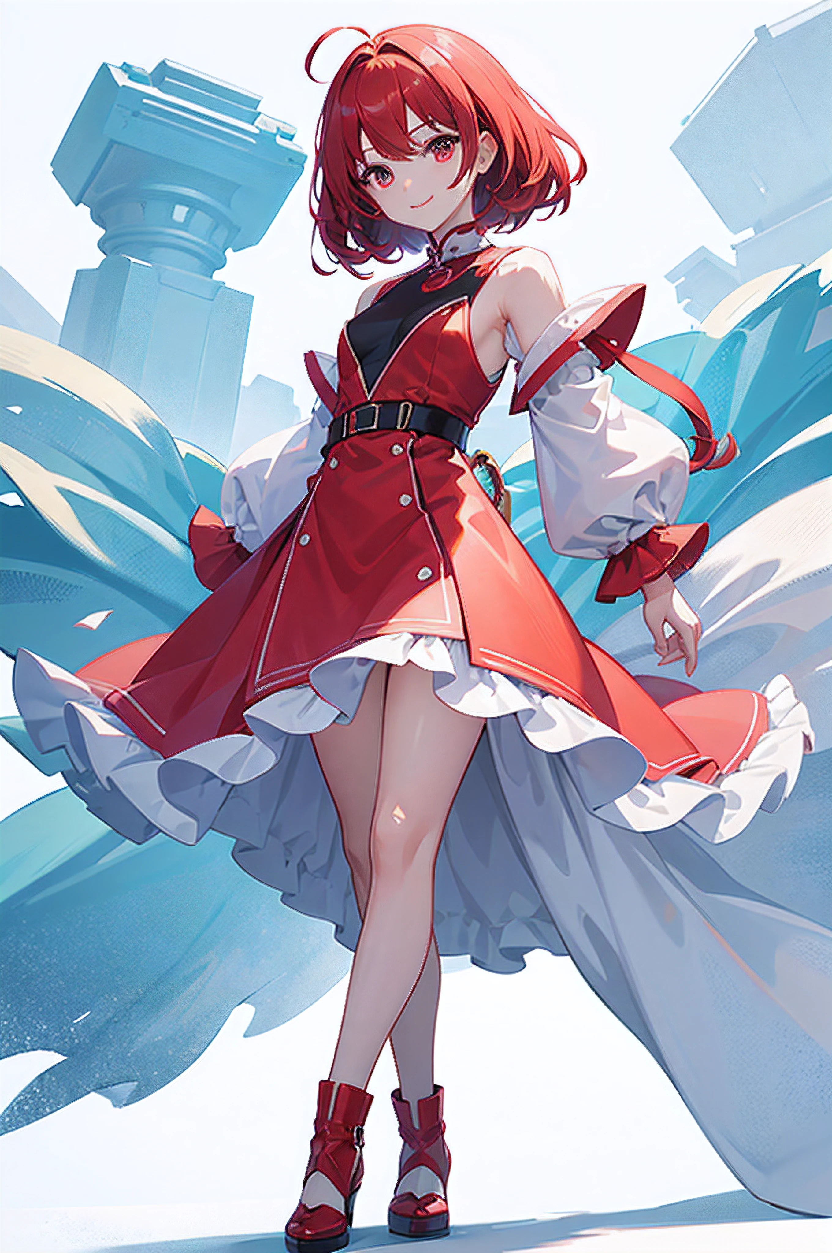 masterpiece、Plain white background、a smile、1girl in、Fulll body Shot(Full body shot)、Red hair、Pink costume、Lori、top-quality、Stylish、shinny skin、Kawaii Girl、Challenging face、a cool、Strong、long、action、独奏、Red Eye、Cool Girl、full body Esbian、white backgrounid、simple background、solidbackground、独奏