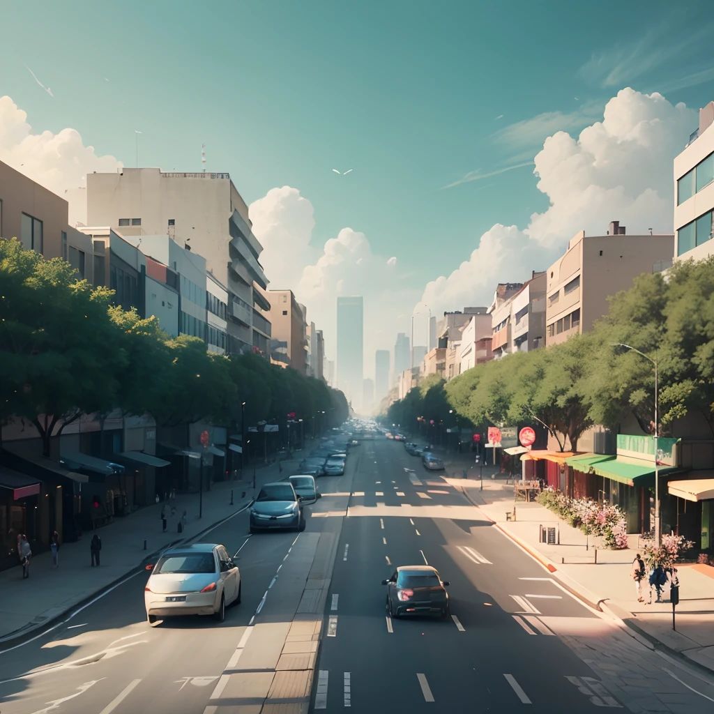 generate a 4k image of a street in a city in the year 2045, the total image is divided into two halves, on the left the city is seen with a polluted and apocalyptic environment and the other half on the right with beautiful vegetation, clean streets, people walking, a perfect environment of the eco-sustainable city... panoramic format, extremely detailed, , hyper-realistic, natural light, --auto --s2