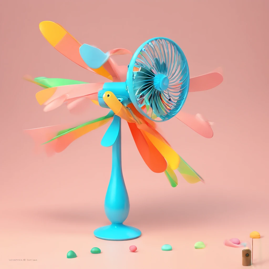 Super cute handheld charging small fan，cartoonish style, a blind box toy, Glossy and delicate,Clean background, Good gloss, 3D rendering of,Best quality