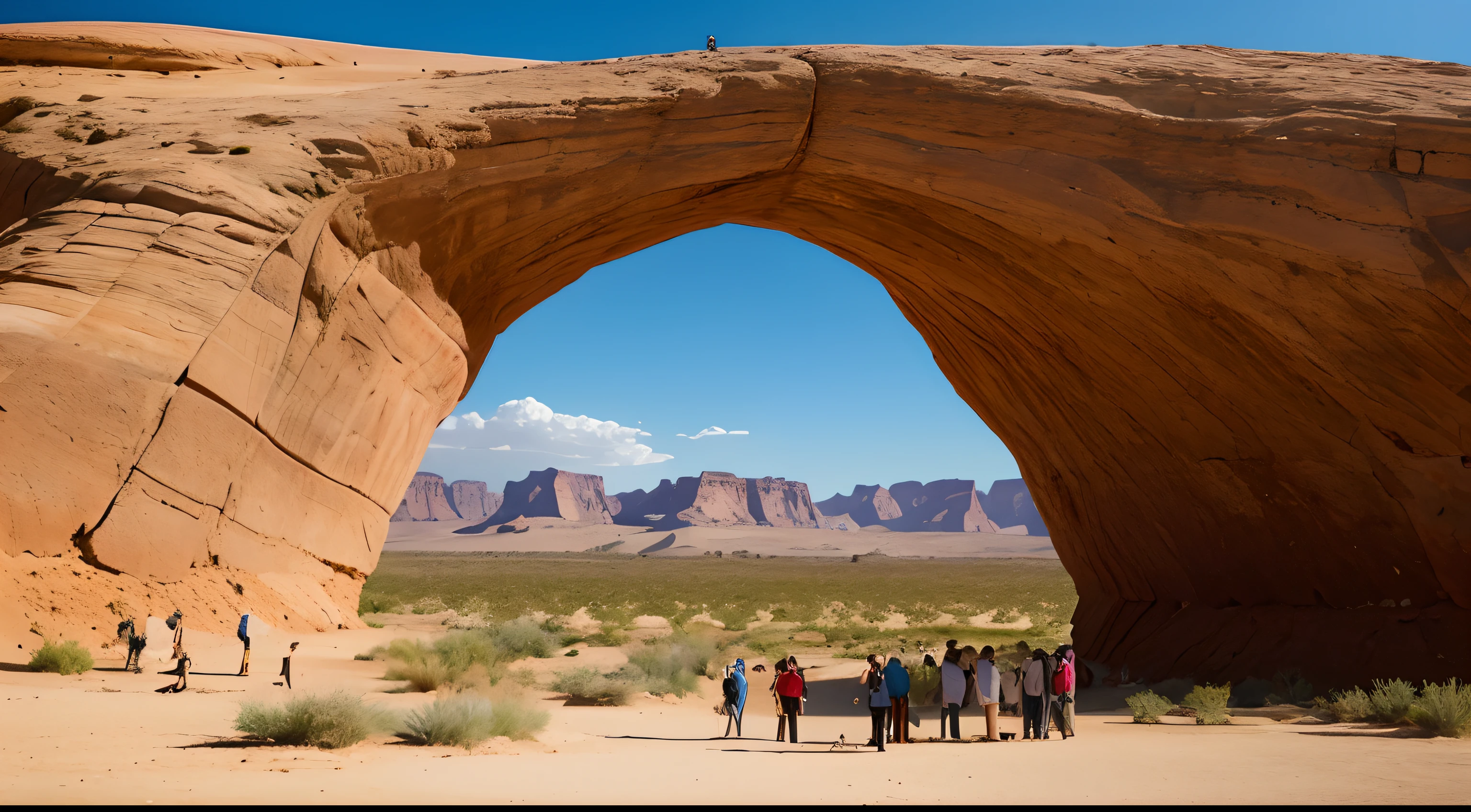 Tours,Go to nature with a group,Wide angle lens,lots of people,One tour leader with a group of 30 people, Good day,A desert