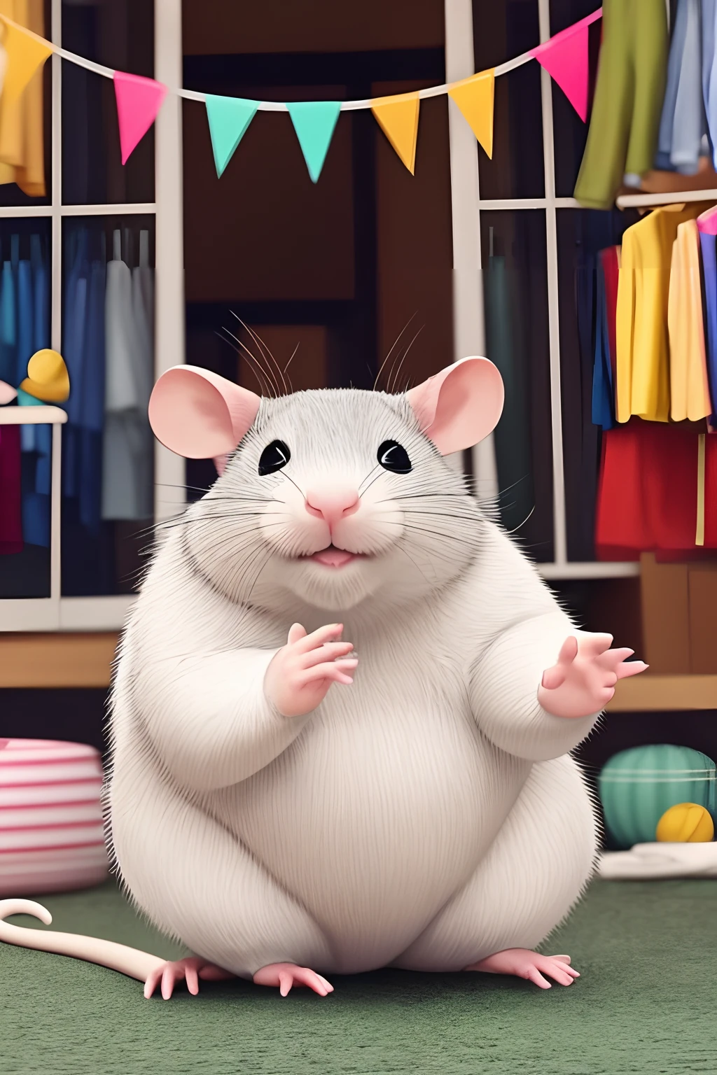 Fat cute rat、having clothes are worn、Dancing