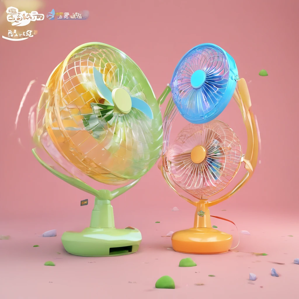 Super cute handheld charging small fan,cartoonish style, ,Children's money,The handle has clear lines,Clean background, Good gloss, 3D rendering of,Best quality