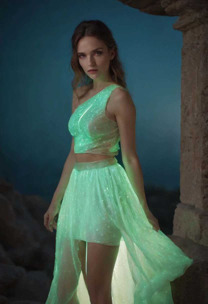 32K, RAW photo,(full bodyesbian)(Masterpiece), (Best quality), ((Ultra-detailed)), (Hyperrealistic), (Highly detailed photo),(She herself fluoresces as a whole:1.5),8K, RAW photo, , stars, Night sky,Moon,ventania, Best quality, Masterpiece, highdetailRAWcolorphoto, profesional photo,(highdetailskin:1.2), (The skirt glows faintly:1.7), Cinematic lighting, Photorealistic, Very beautiful young lady in marble rocks, dramatic pose, Delicate and delicate fluorescent sparkling ancient Greek style pearl dress, Shining, The sheen, Crisp, flirty, Epic, Focus, Artistic, Very bright, Complex hairstyles, Pattern, bas relief