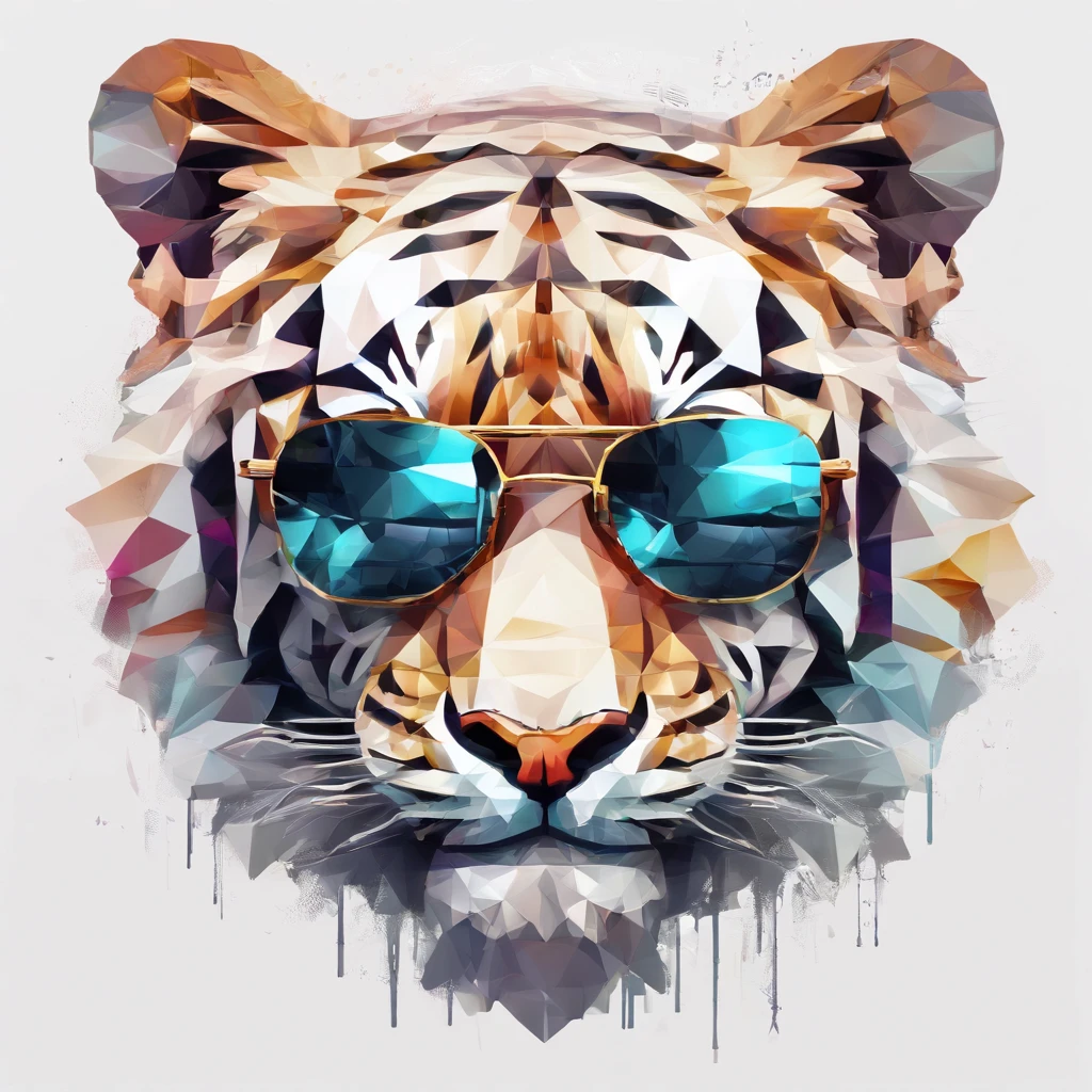 Perfect alignment, Cute little tiger in jacket,crystal vases,Rose flower, Wearing sunglasses, cheerfulness, Standing position, Abstract beauty, Centered, Looking at the camera, Facing the camera, nearing perfection, Dynamic, Highly detailed, smooth, Sharp focus, 8K, high definition resolution, illustration, Art by Carne Griffiths and Wadim Kashin, White background