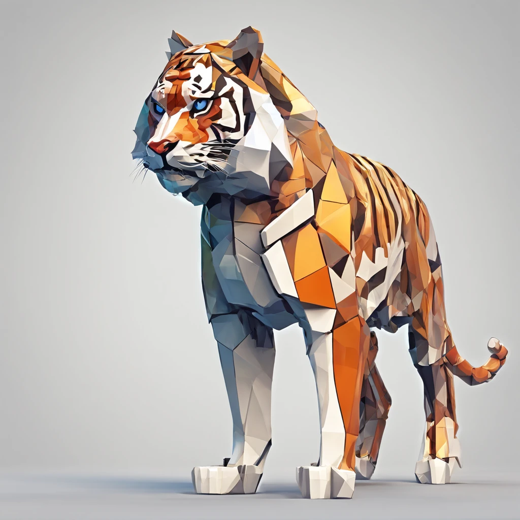 Perfect alignment, Cute little tiger in jacket, Wearing sunglasses, cheerfulness, Standing position, Abstract beauty, Centered, Looking at the camera, Facing the camera,3D models are close to perfection, Dynamic, Highly detailed, smooth, Sharp focus, 8K, high definition resolution, , Art by Carne Griffiths and Wadim Kashin, White background