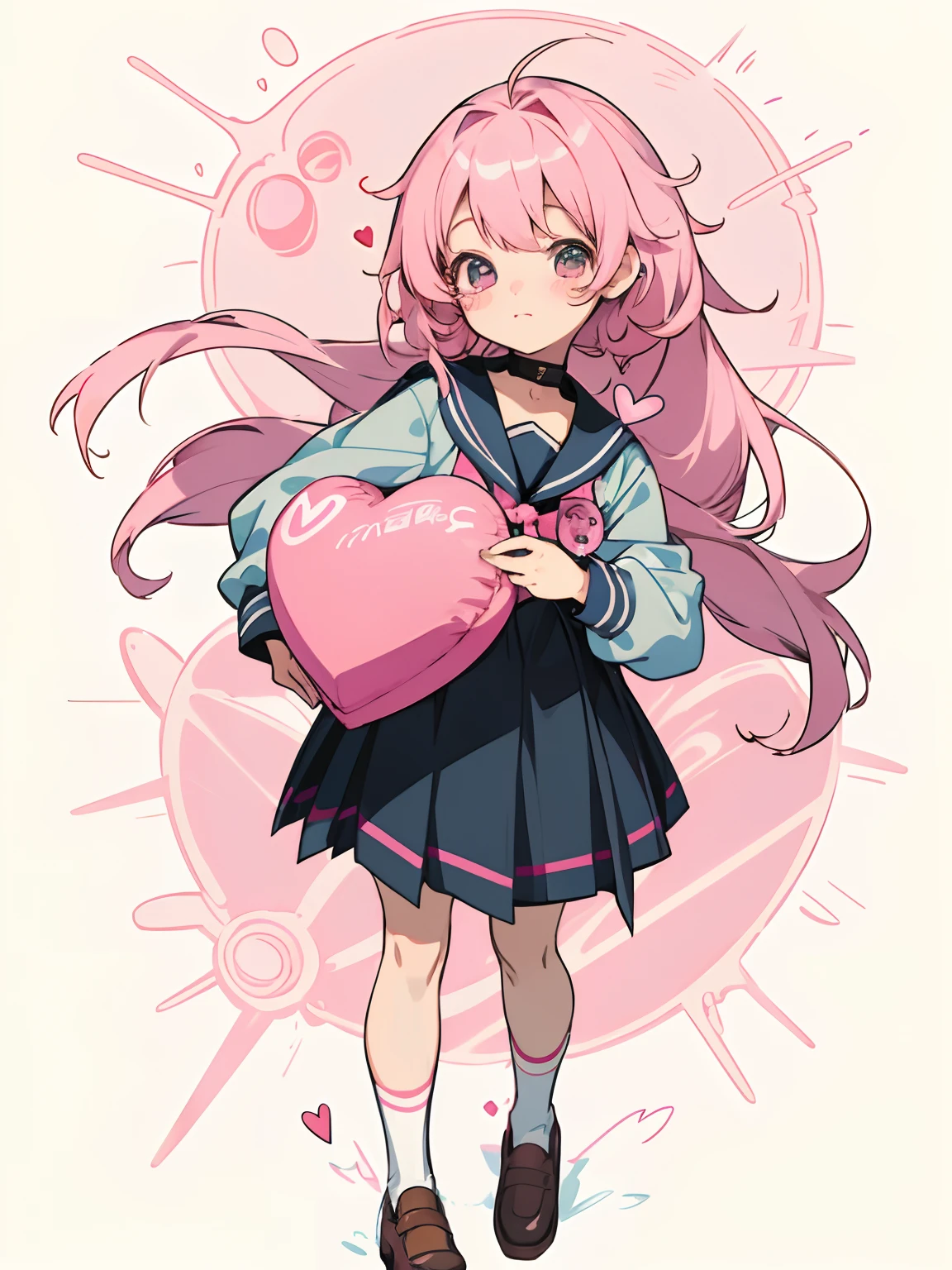 anime girl with pink hair and a school uniform holding a heart, cute character, cute anime girl, cute art style, kawaii realistic portrait, small loli girl, cute kawaii girl, chibi girl, cute anime, cutecore, chibi anime girl, guweiz, cute anime style, full body portrait of a short!, anime visual of a cute girl