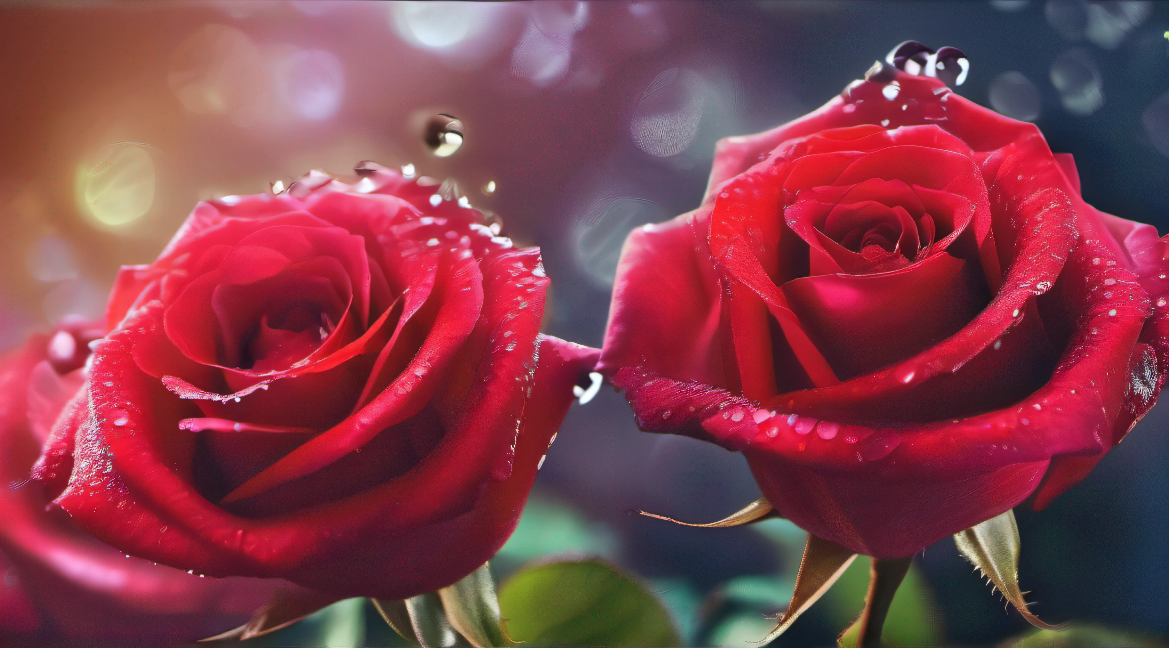 red rose flowers in the garden and sunlight with bokeh, there are many different colored roses, Dew drops on flower petals, (masterpiece, ultra quality, high resolution, 8k, intricate: 1.2), (masterpiece), (best quality:1)