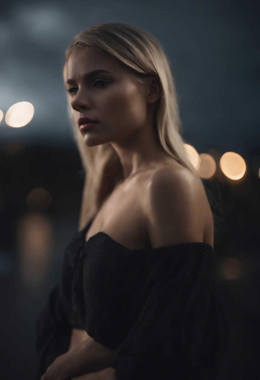 Sad girl,cry,darkness,Rain sky,。.。.。.。.。.。.。.。.。.。.。.。.。.。.。.。.。.。.。.。.。.。.。.3D,Upscale,hard disk,Blonde short,is crying,with his back turned
