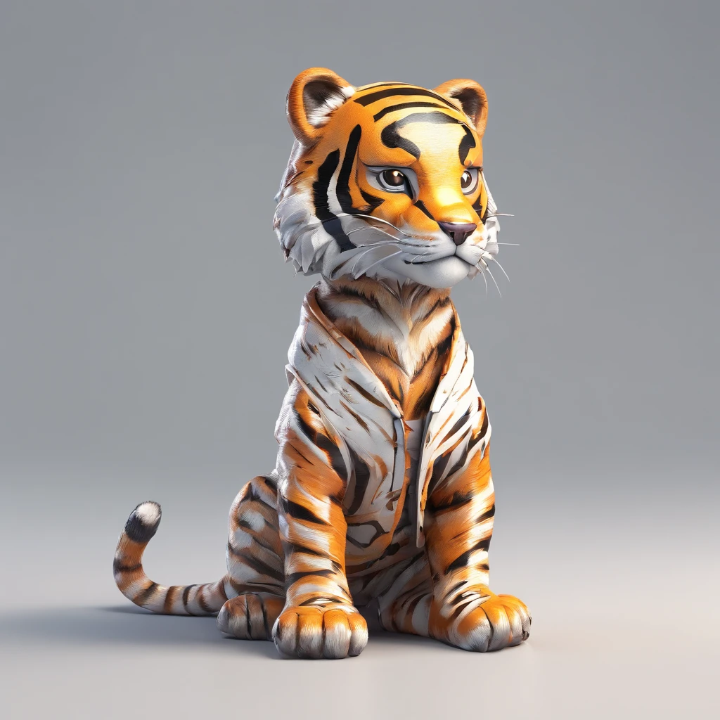 Perfect alignment, Cute little tiger in jacket，Wearing sunglasses, cheerfulness, Standing position, Abstract beauty, Centered, Side composition,。.3D，Clay material，The model is close to perfection, Dynamic, Highly detailed, smooth, Sharp focus, 8K, high definition resolution, , Art by Carne Griffiths and Wadim Kashin, White background