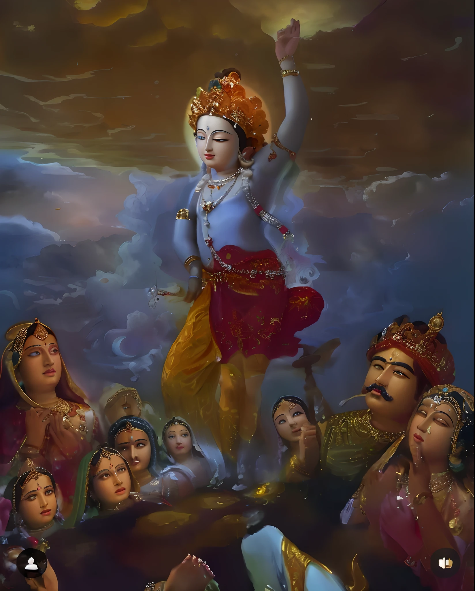 painting of a woman with a bunch of people in her arms, vishnu, by Jitish Kallat, hindu god, godess, indian god, from ramayan, divine god, kali, beautiful godrays, attractive male deity, shiva, full - view, hindu art, by Ram Chandra Shukla, a massive celestial giant god, portrait of a heavenly god