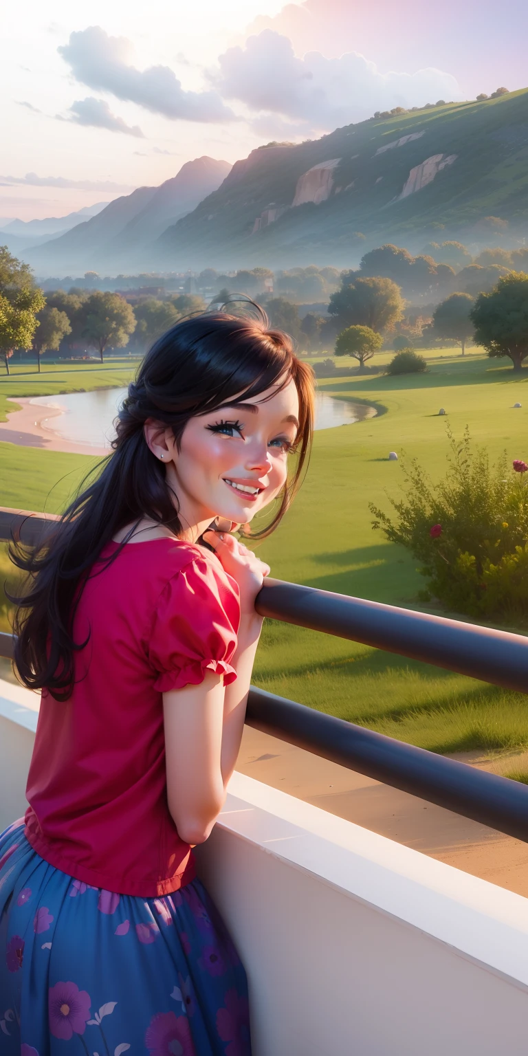 Disney Pixar style sunset kissing smiling, evening time