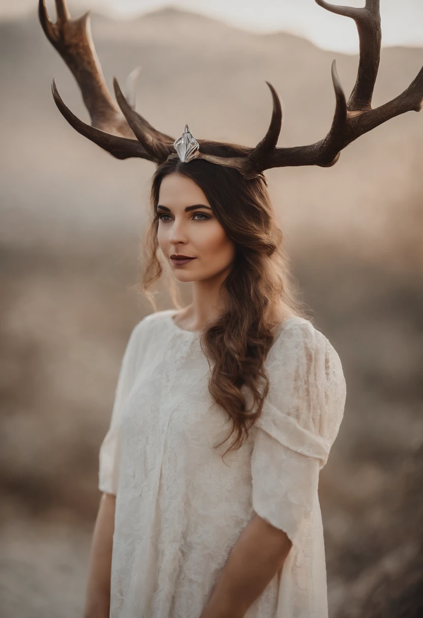 character creation negative space a cute girl with abstract wings with stag horns fantasy with pastel colors white background