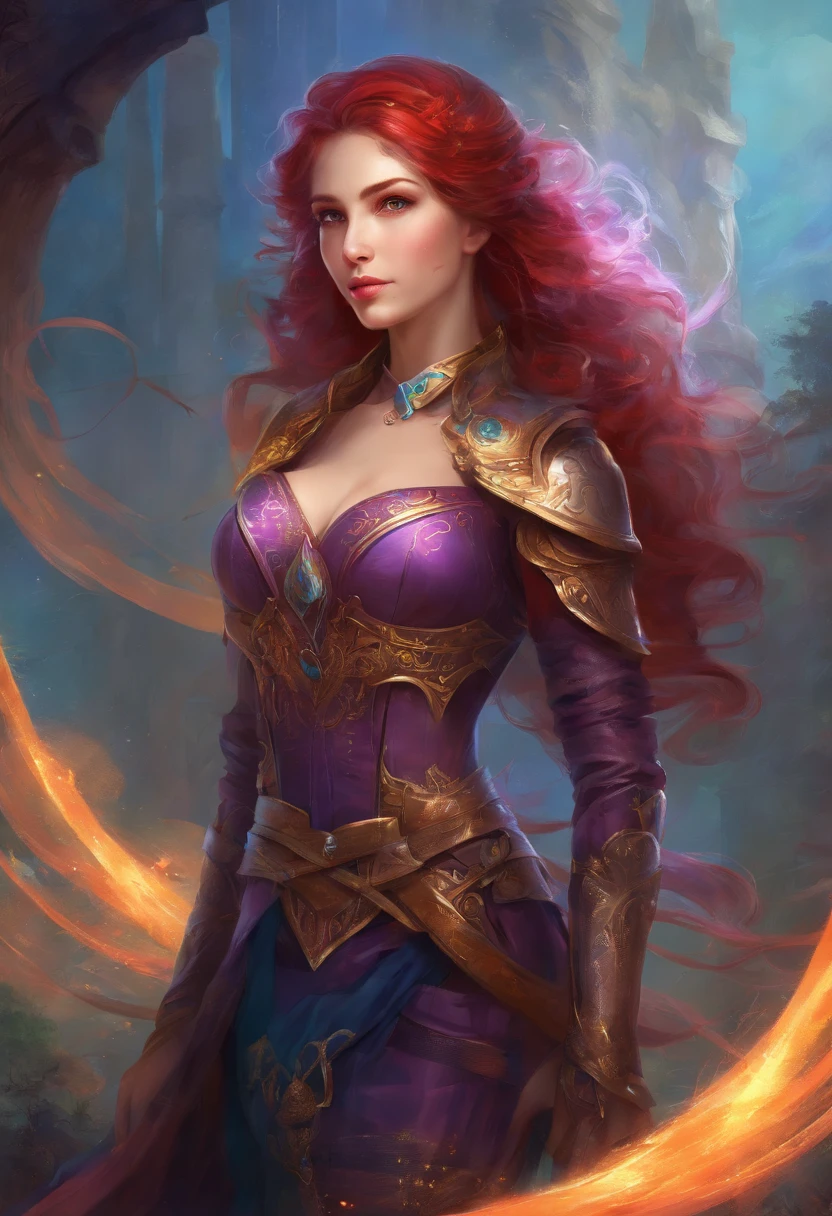 8k, best quality, masterpiece, highly detailed, semi realistic, a girl, young female, 20 years old, absurdly long purple hair, hair between eyes, banks, blue eyes, big breast, cleavage, red lips, gorgeous military uniform, corset, slim figure, cool expression, skinny pants, thigh high boots,