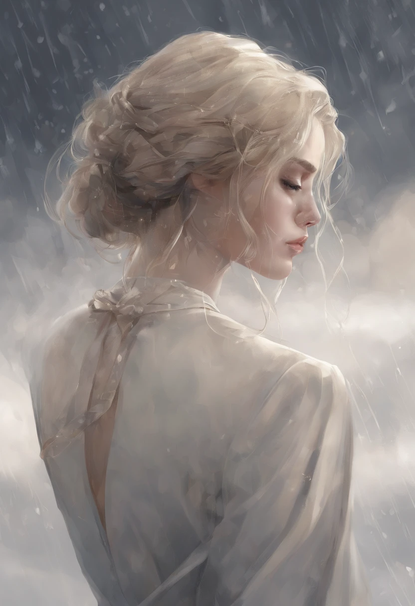 Sad girl,cry,darkness,Rain sky,。.。.。.。.。.。.。.。.。.。.。.。.。.。.。.。.。.。.。.。.。.。.。.。.。.3D,Upscale,hard disk,Blonde short,is crying,with his back turned