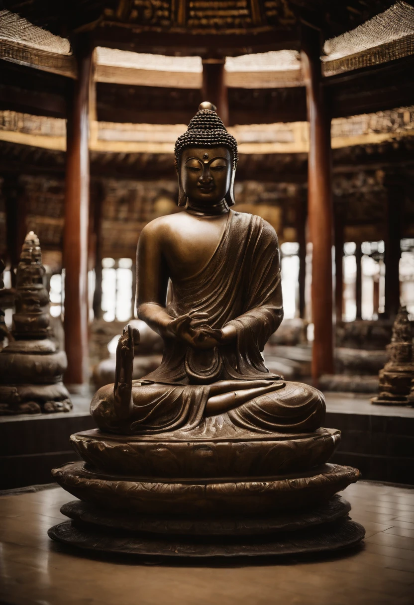 Huge stone Buddha statue，There are steps leading to it, Zen temples