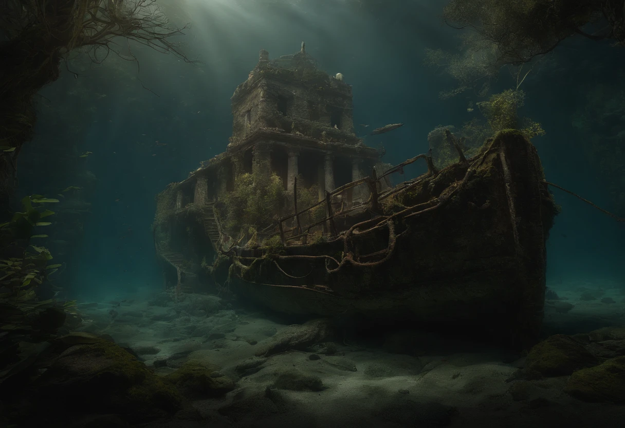 (best quality,4k,8k,highres,masterpiece:1.2),ultra-detailed,(realistic,photorealistic,photo-realistic:1.37),crumbling ruins,sunken ancient structures,uplifted island,worn-out buildings,tree stumps,decaying roots,dry coral,twisted branches,tilted soil,flooded areas,crystal clear water,ripples of the sea,breath-taking scenery,sunken treasures,overgrown vegetation,mystical atmosphere,sun-kissed island,majestic view,serene tranquility,surrounded by the sea,natural wonders,untouched landscape,remote location,ancient mysteries,hidden secrets,melancholic beauty,history frozen in time,dramatic lighting,submerged history,enchanted island,ghostly remnants,whispers of the past,echoes of lost civilizations,mysterious artifacts