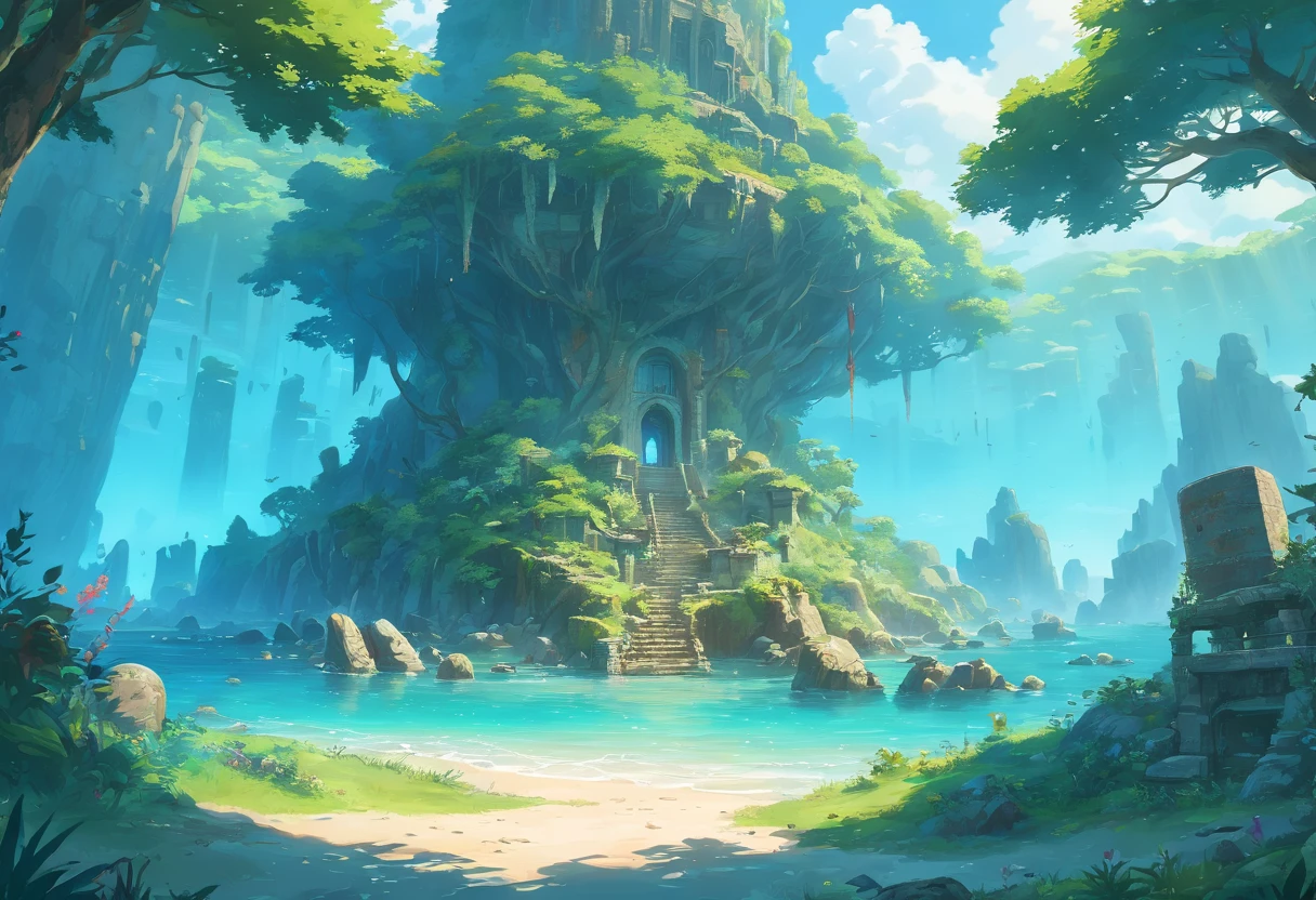 (best quality,4k,8k,highres,masterpiece:1.2),ultra-detailed,(realistic,photorealistic,photo-realistic:1.37),crumbling ruins,sunken ancient structures,uplifted island,worn-out buildings,tree stumps,decaying roots,dry coral,twisted branches,tilted soil,flooded areas,crystal clear water,ripples of the sea,breath-taking scenery,sunken treasures,overgrown vegetation,mystical atmosphere,sun-kissed island,majestic view,serene tranquility,surrounded by the sea,natural wonders,untouched landscape,remote location,ancient mysteries,hidden secrets,melancholic beauty,history frozen in time,dramatic lighting,submerged history,enchanted island,ghostly remnants,whispers of the past,echoes of lost civilizations,mysterious artifacts