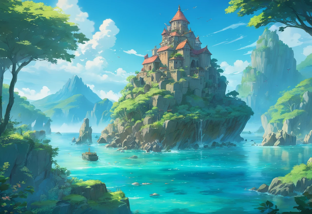 (best quality,4k,8k,highres,masterpiece:1.2),ultra-detailed,(realistic,photorealistic,photo-realistic:1.37),crumbling ruins,sunken ancient structures,uplifted island,worn-out buildings,tree stumps,decaying roots,dry coral,twisted branches,tilted soil,flooded areas,crystal clear water,ripples of the sea,breath-taking scenery,sunken treasures,overgrown vegetation,mystical atmosphere,sun-kissed island,majestic view,serene tranquility,surrounded by the sea,natural wonders,untouched landscape,remote location,ancient mysteries,hidden secrets,melancholic beauty,history frozen in time,dramatic lighting,submerged history,enchanted island,ghostly remnants,whispers of the past,echoes of lost civilizations,mysterious artifacts