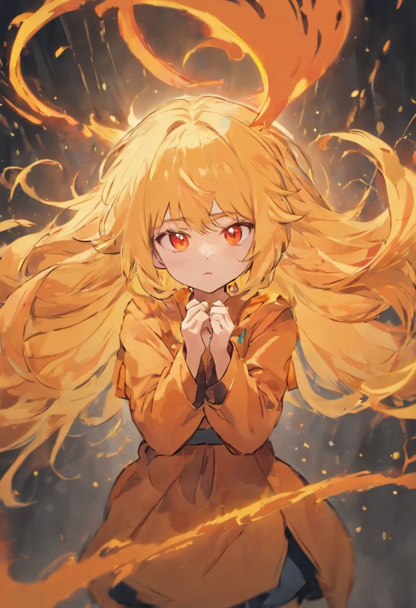 cute adorable girl, with angry kurama yellow and orange version, the little girl with long gray hair and red eyes.