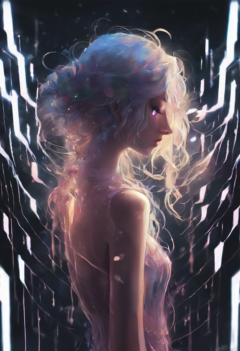 Sad girl,cry,darkness,Rain sky,。.。.。.。.。.。.。.。.。.。.。.。.。.。.。.。.。.。.。.。.。.。.。.。.。.。.3D,Upscale,hard disk,Blonde short,is crying,with his back turned