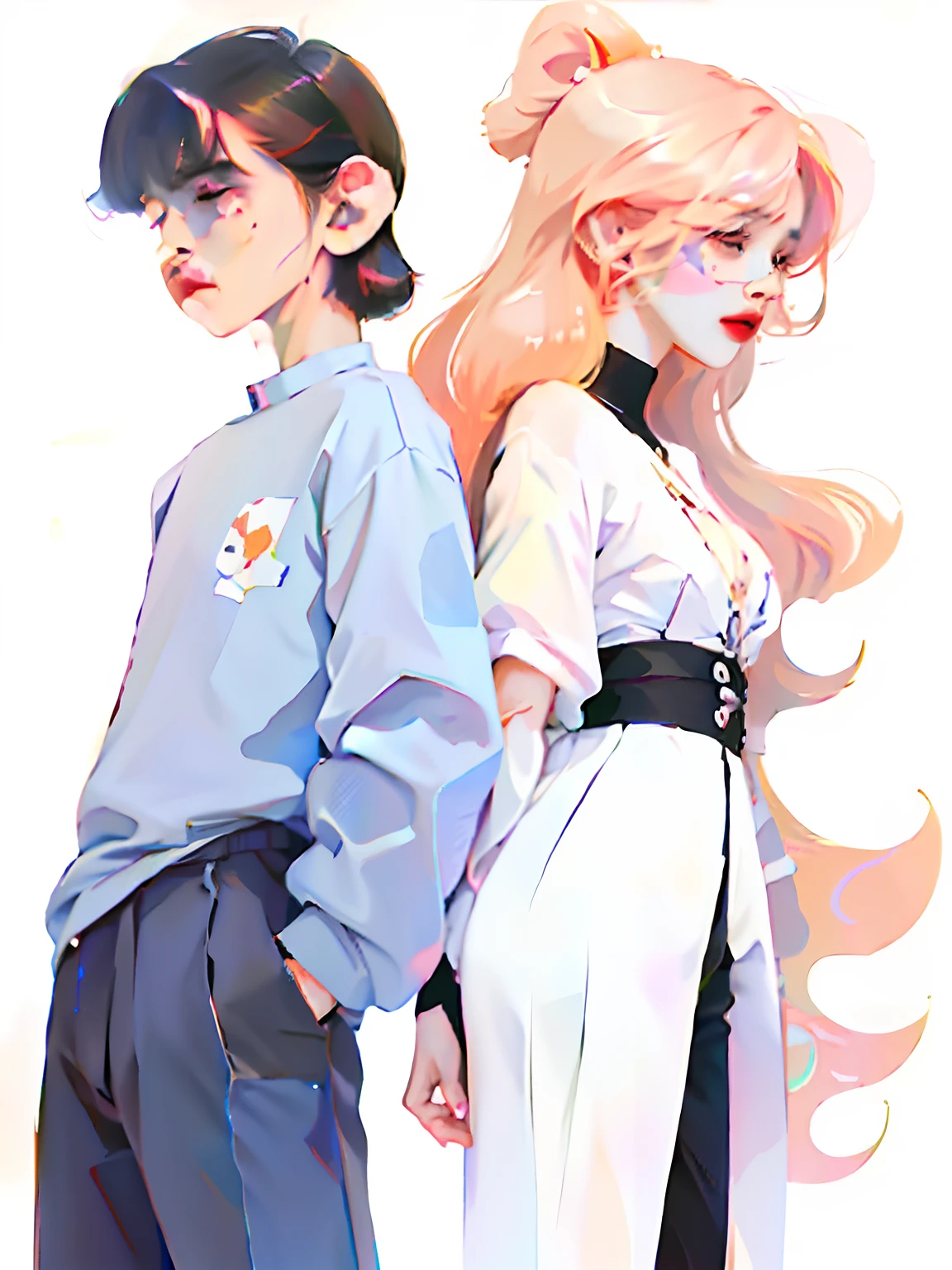 of a guy,A woman who is;couple;sweet;’, 2 d illustration, 2D illustration, High-quality fanart, cel - shaded art style, 2d matte illustration, Cartoon style illustration, loish and ross tran, in style of digital illustration, jazza and rossdraws, Official illustration, lovely art style, loish art style